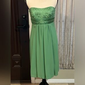 David’s Bridal Satin Chiffon Strapless Dress Clover Jeweled Bodice NWT Pretty